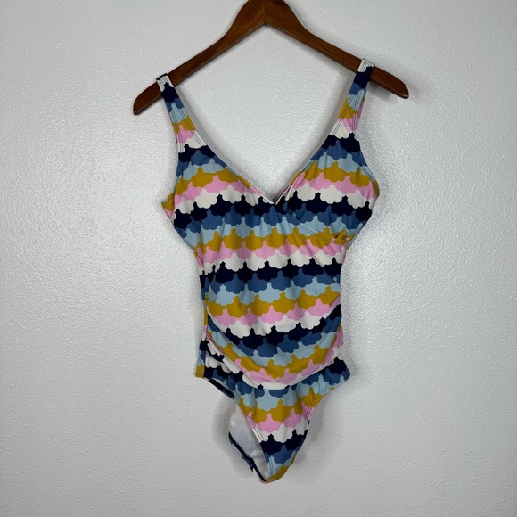 Boden Ruched Sides Scalloped Print One Piece Swimsuit Size 8 - Picture 1 of 4